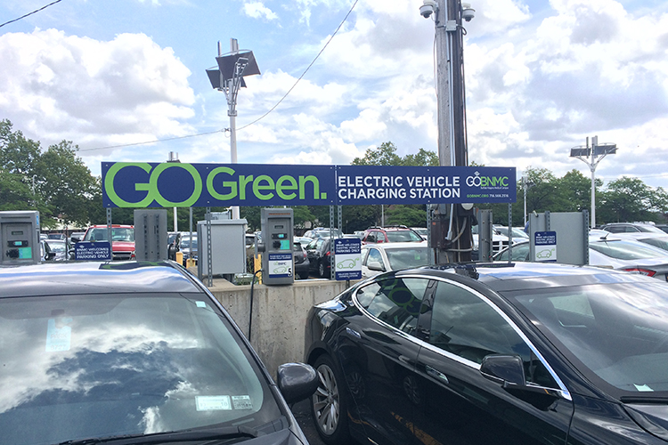 Free charging stations are provided for electric vehicles in the Innovation Center's parking lot. 
