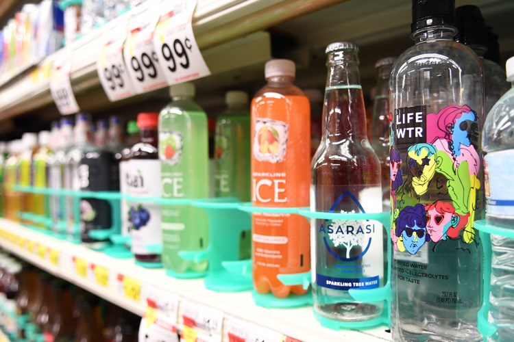 Asarasi water on the shelves of Dash's Market on Hertel Avenue in Buffalo, N.Y.