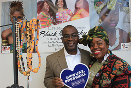 Mayor Byron Brown of Buffalo stands in solidarity with small-business owner Phylicia Brown at Black Monarchy.