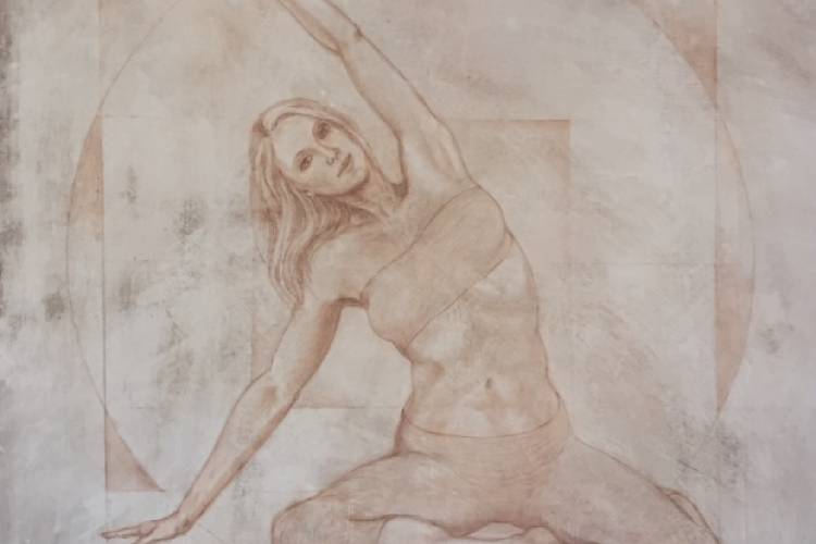 One of a series of drawings of Pilates poses that Sarah Griffin-DiVincenzo and her husband are creating.