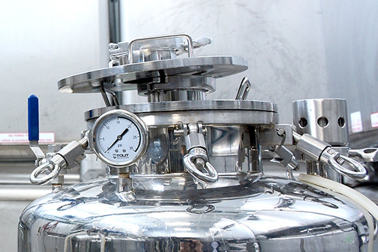 A close-up of the hardware on a fermentation tank at Bootleg Bucha, 1250 Niagara St., Buffalo.