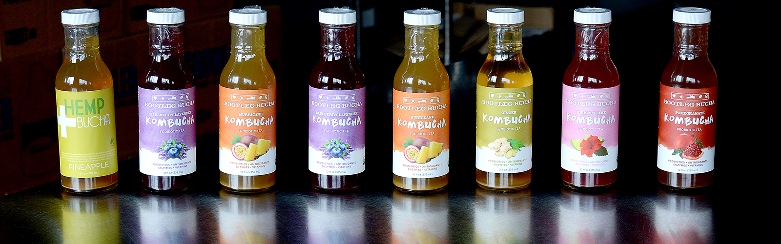 The many delicious flavors of Bootleg Bucha, New York state’s largest kombucha brewery.