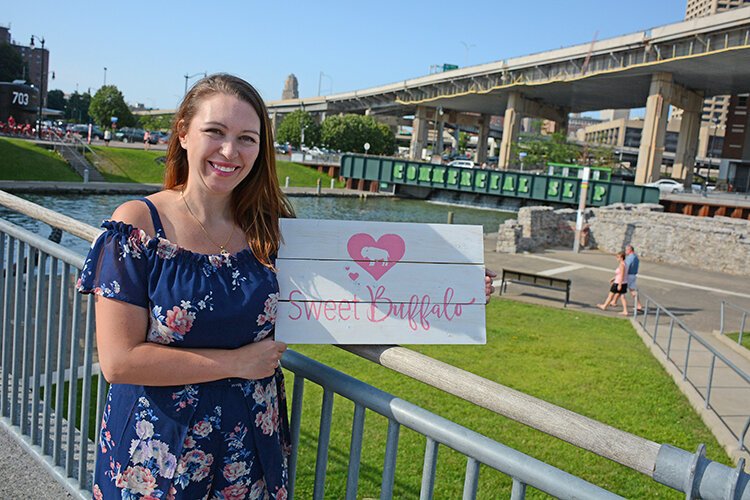 Kimberly LaRussa, the founder of Sweet Buffalo, shows off her logo.