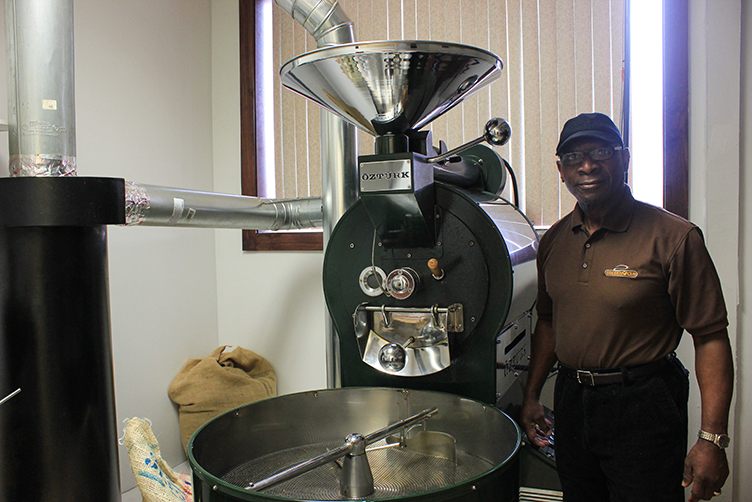 Larry Stitts showcases the Ozturk roaster at Golden Cup Coffee.