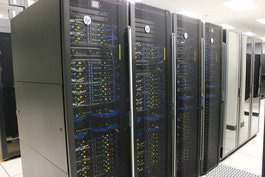 A computer in the Computational Research Machine Room in the NYS Center of Excellence in Bioinformatics and Life Sciences.