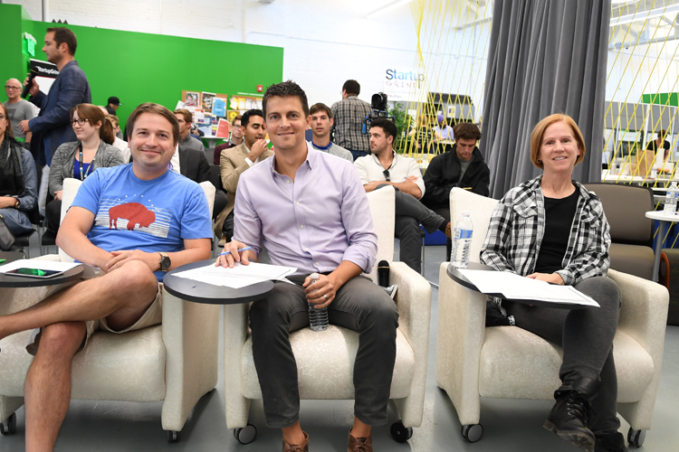 Startup Weekend Buffalo judges (l. to r.) Dan Magnuszewski, Mike Hungerford, and Lynn Oswald.