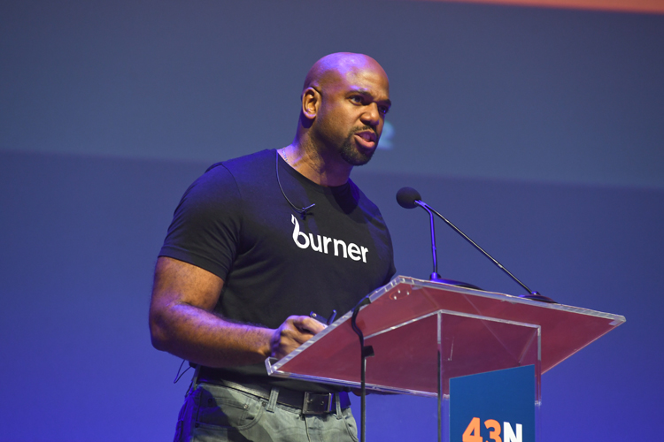 Burner Fitness CEO Oke Okaro pitching at 43North Finals