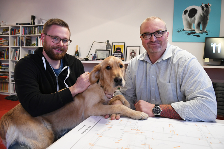 Dan Stripp, Maizie (one of Abstract Architecture’s three office dogs) and Mike Anderson.