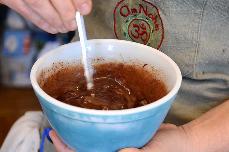 Whipping up Om Nohm Gluten Free’s famous chocolate Genoise. 