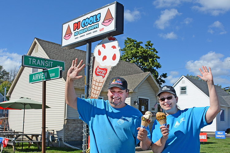 Husband and wife team Joe and Paula Mancini, owners of PJ Cools Ice Cream Shoppe.