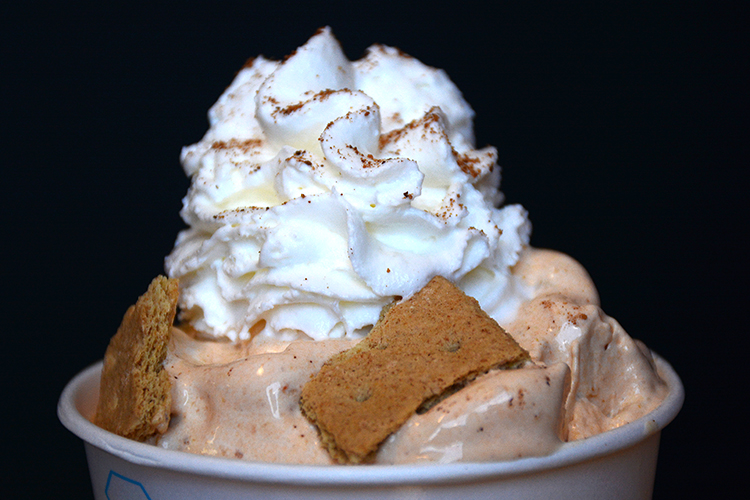 A seasonal treat: the pumpkin vanilla swirl, topped with whipped cream and graham crackers.