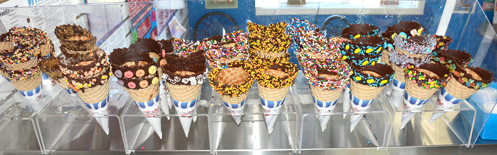 Specialty cones waiting to be filled at PJ Cools Ice Cream Shoppe, 6160 Transit Rd. in Depew.