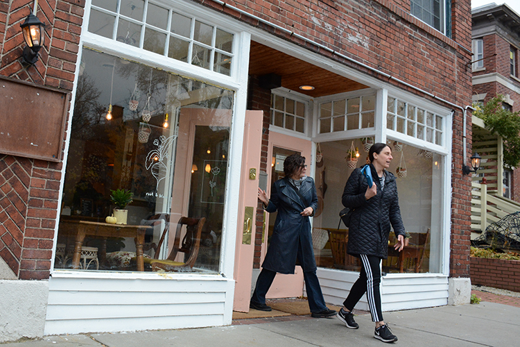 Patrons leave Root & Bloom Café, 423 Elmwood Ave., after a delicious organic breakfast.