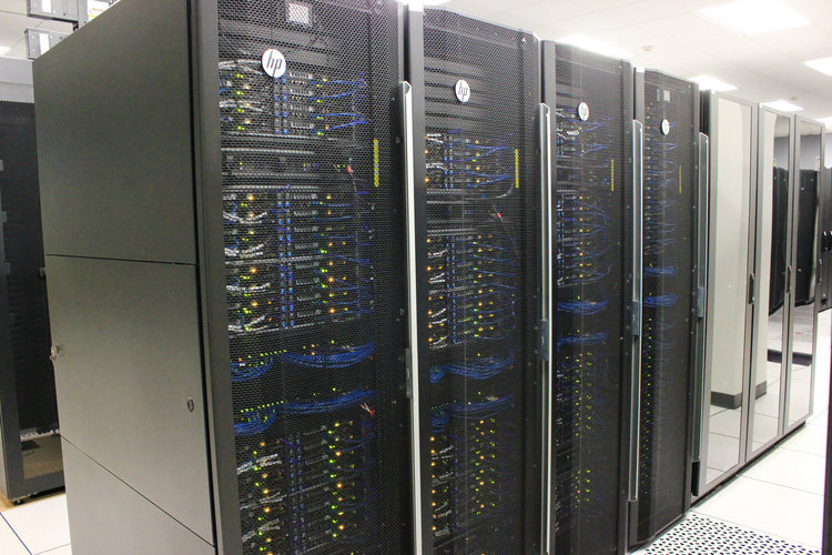 A computer in the Computational Research Machine Room in the NYS Center of Excellence in Bioinformatics and Life Sciences.