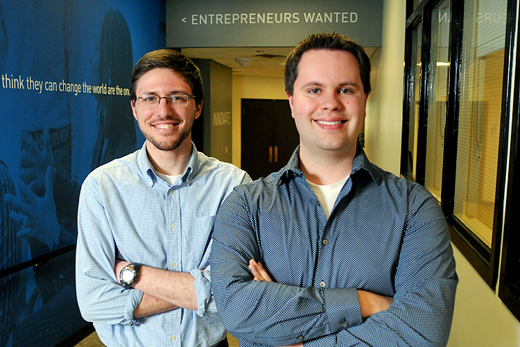Thomas Wilkie, left, and Tim Adowski, co-founders of Storillo, a tool that helps teachers facilitate collaboration among their students.