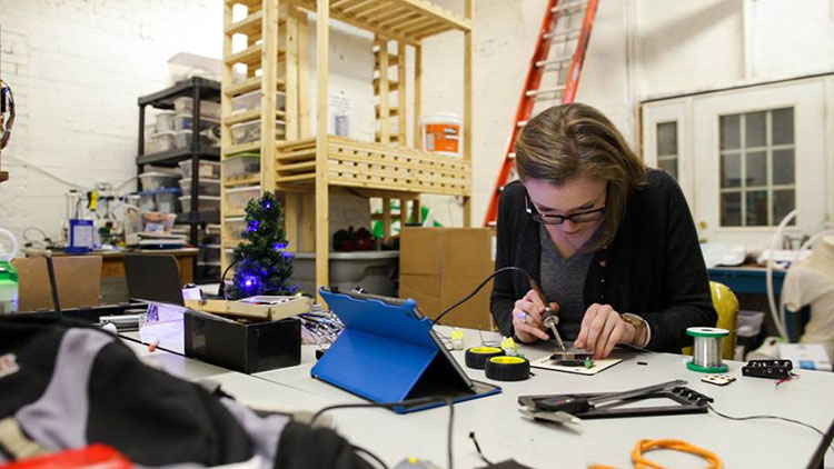 Thimble.io’s Marissa Malone working on a kit. Courtesy Thimble.io