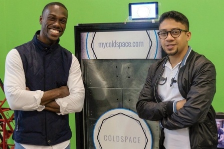 UB alumni Elijah Tyson, left, and Abid Alam co-founded ColdSpace, a company that's developing a refrigerator with food storage compartments, similar to lockers, that users can rent. Tyson is from Long Island, and Alam is from Chittagong, Bangladesh.